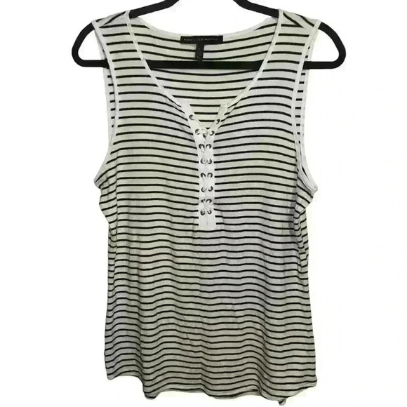 White House Black Market WHBM Tank Top Blouse Womens L Front Drawstring Striped - Picture 1 of 4